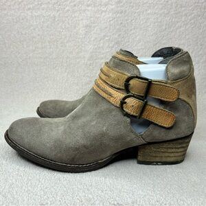 Rebels Suede Calista Double Buckle Ankle Booties-Gray/Tan-Womens 8-Boho-Bohemian